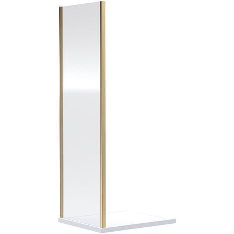 6mm Toughened Safety Glass Reversible Shower Side Panel - 700mm - Brushed Brass