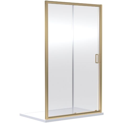 6mm Toughened Safety Glass Reversible Sliding Shower Door - 1000mm - Brushed Brass