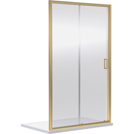 6mm Toughened Safety Glass Reversible Sliding Shower Door - 1200mm - Brushed Brass