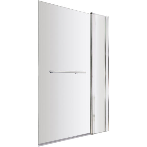 6mm Toughened Safety Glass Reversible Straight Shower Bath Screen with Fixed Panel and Rail - Chrome