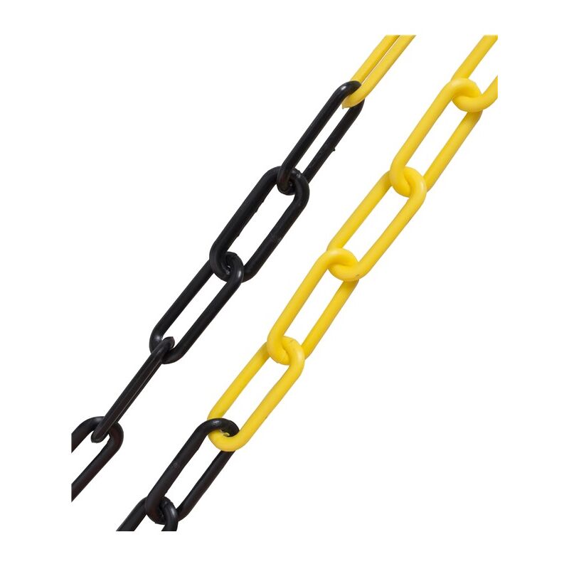 6mm Yellow & Black Plastic Safety Barrier Garden Fence Post Decorative Link Chain (6mtr)
