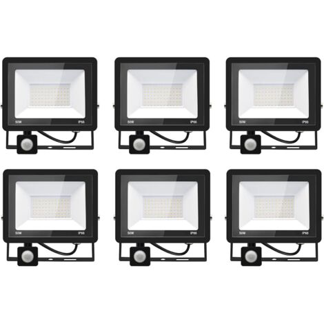 6PACK - 50W Projecteur LED détecteur de mouvement,Blanc Froid (6000K) 5000LM Projecteur LED Exterieur Avec Detecteur Imperméable IP66 Projecteur LED exterieur de sécurité pour garage couloir