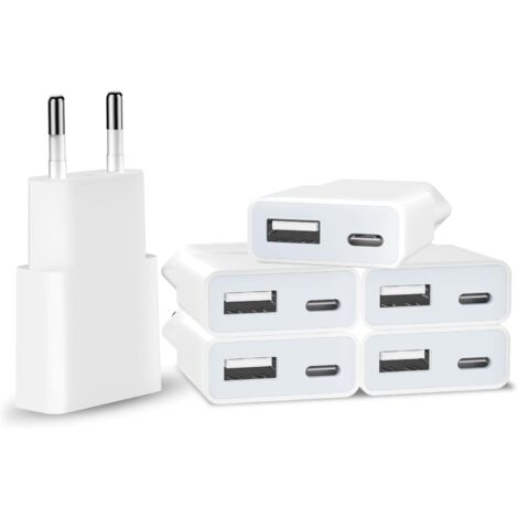 6Pack Chargeur USB 5V / 1A 2Port Mini USB Mural Chargeur Secteur USB Adaptateur de Prise Universel Compatible avec iPhone Apple, Samsung, Nexus, Nokia, Huawei, Xiaomi, HTC, Sony, LG (Blanc，EU)