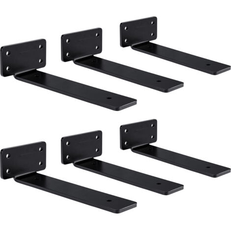 6Pack Floating Shelf Brackets 200x40x4.5MM Shelf Bracket Carbon Steel L Metal Bracket 90KG Load Capacity Wall Mounted Floating Heavy Duty Shelf Bracket with Hardware for Home Office Industry