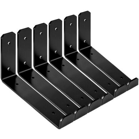 6Pack Shelf Bracket 9 inches Floating Shelf Brackets Carbon Steel Hooks L Metal Bracket 90KG Load Capacity Wall Mounted Heavy Duty Shelf Bracket with Hardware for Home Office Industry