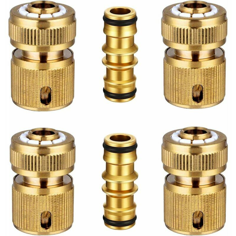 6PC Raccords Rapide Tuyau d'arrosage en Laiton, Rapide Raccord Connecteurs pour Tuyau d'arrosage dans Le Jardin 1/2 Quick Connector