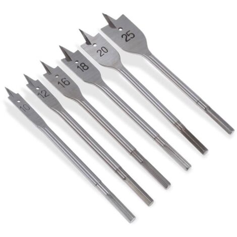 6pcs 10 - 25 mm Foret à bois plat Bits plat Spade Hex Shank Travail du bois Trou cutters