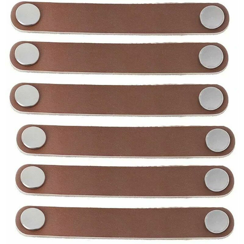 6pcs 128mm Leather Furniture Handle Modern Style Leather Door Handle, Genuine Leather and Aluminum Alloy Drawer Door Handle (Brown)