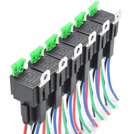 6Pcs 12V 30A Fusible Relais Commutateur Harnais ATO/ATC Lame Fusible, 5 Broches SPST Automobile Relais Électriques avec Fils Robustes 14 AWG