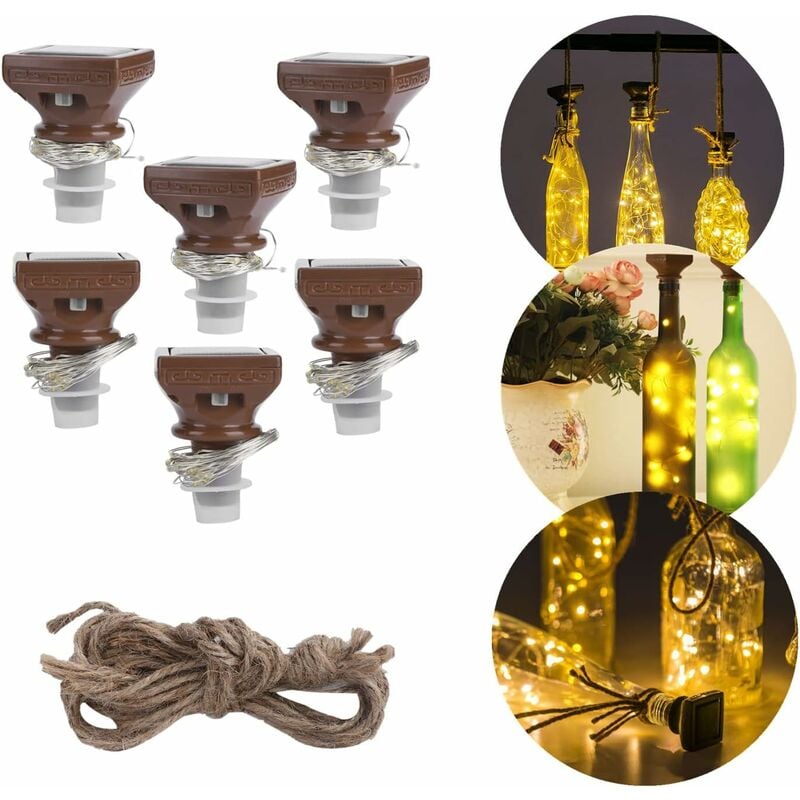 6PCS 20LED Solaire Guirlande Lumineuse, Bouteille liège lumière lumière décor avec IP44 étanche pour Bouteilles de vin Bouteilles en Verre et