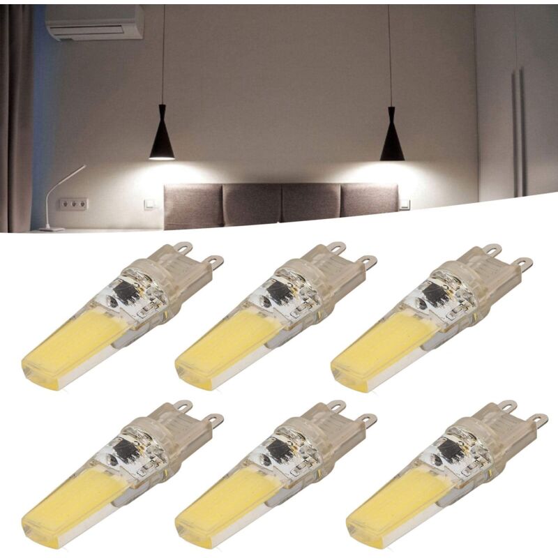 6pcs 220V 9W G9 LED Ampoules Dimmable 500LM COB Lampe pour La Maison Plafond Paysage Lustre Lampes(Cool White 6500k)