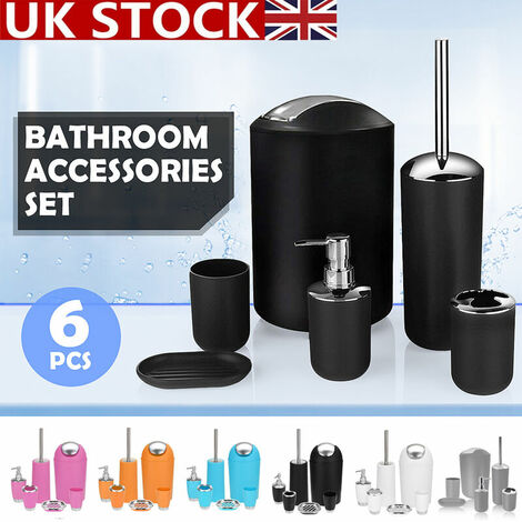 6pcs 3 Colors Bathroom Set Bin Soap Dispenser Toothbrush Holder Goblet (White)