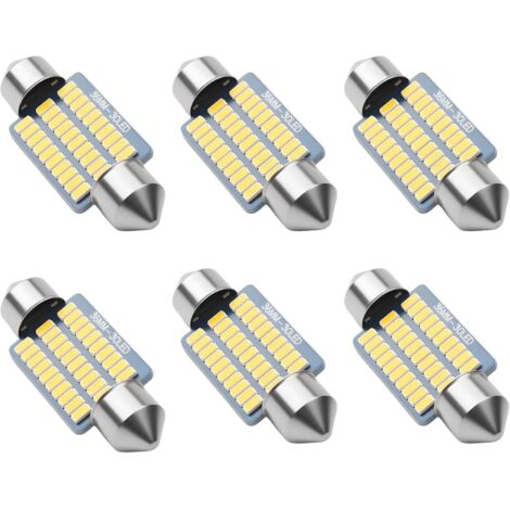 6PCS 36mm 3014 Ampoules LED de Voiture 12V 36MM Ampoule C5W LED Ampoule Navette LEDs avec 3014 30SMD 650 Lumens Ampoule Plafonnier Voiture LEDs Compatible avec Éclairage Intérieur Coffre