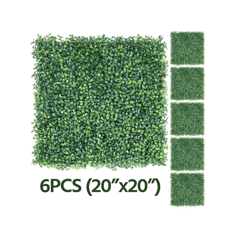 6PCS 50x50x3.6cm Artificial Expandable Boxwood Plastic Hedging Panels as Topiary Home Decoration Indoor Outdoor/Privacy Protective Screening Green