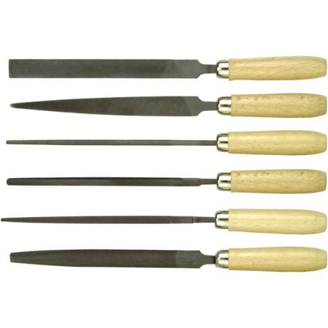 6Pcs 6 Inch Heavy Duty File Set, Lightweight Filing Tool Kit, High Carbon Hardened Steel Files with Anti-Slip Wood Handles, Medium Coarse, Suitable for Wood/Metal/Model/Shaping