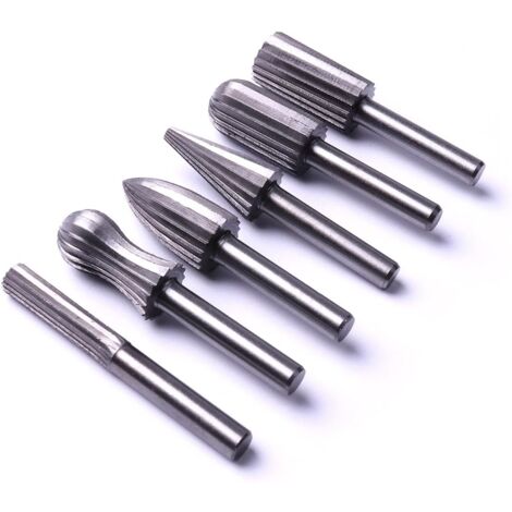 6pcs 6mm 1/4" Steel Rotary Burr File Set for Metal Plastic Wood Stone Grinding Deburring