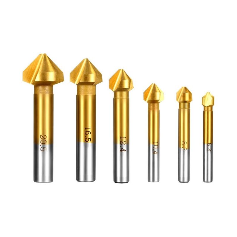 6Pcs 90° HSS Fraise à Noyer Titane Conique Cylindrique Trois Taillants Outil de Vis Convient Pour DIY