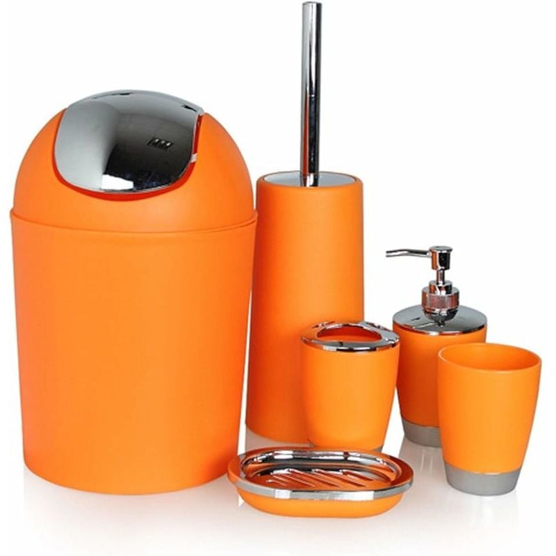 6Pcs Accessoire de Salle de Bain Design Set Porte-Brosse à Dents Distributeur de Savon à Vaisselle Orange