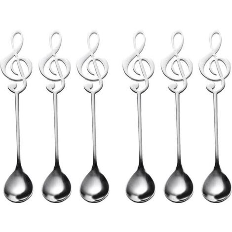 6pcs acier Inoxydable 304 Musical Note Cuillère à Café Dessert de crème GLACÉE Cuillère Home Bar Accessoires