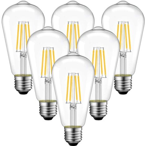 [6pcs] Ampoule À Filament Led E27 4w À Vis Lumière Chaude Transparente (3000k)