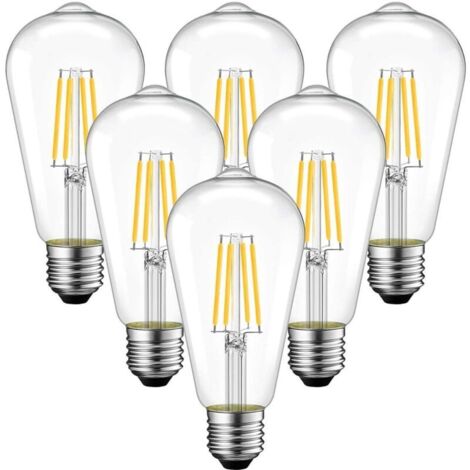 [6pcs] ampoule à filament led e27 4W vis lumière chaude transparente (3000K)