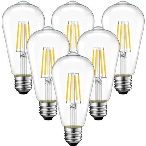 [6pcs] ampoule à filament led e27 4W vis lumière chaude transparente (3000K)