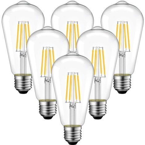 [6pcs] ampoule à filament led e27 4W vis lumière chaude transparente (3000K)