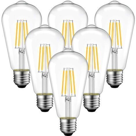 [6pcs] ampoule à filament led e27 4W vis lumière chaude transparente (3000K)