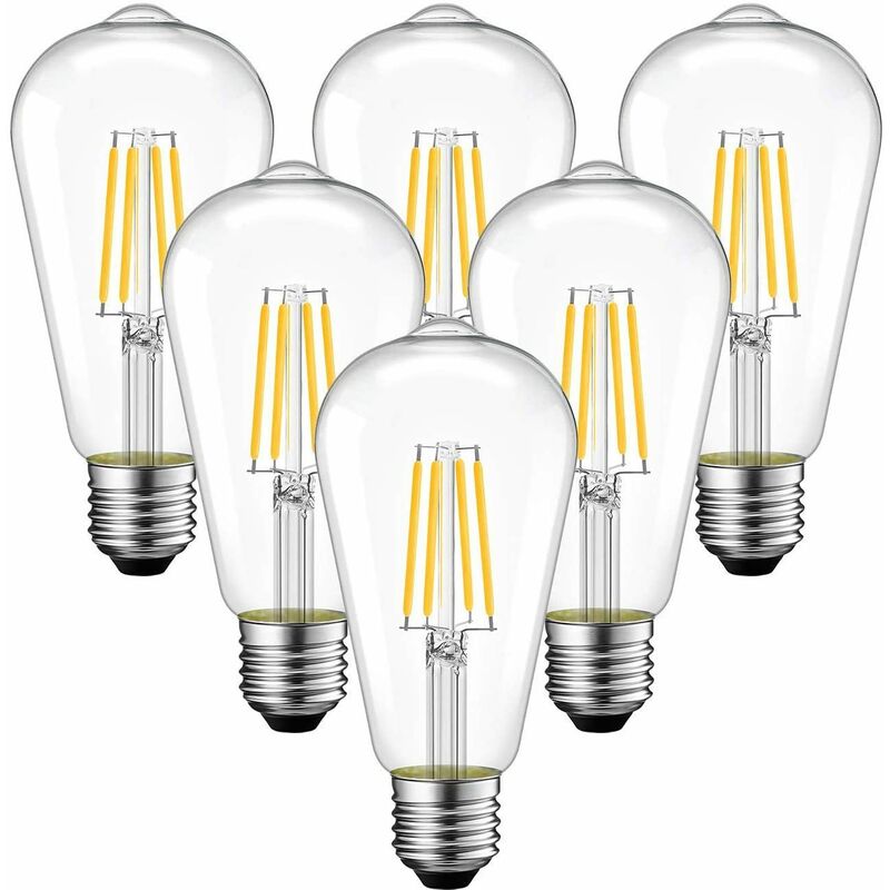 Linghhang - 6pcs] ampoule à filament led e27 4W vis lumière chaude transparente (3000K)