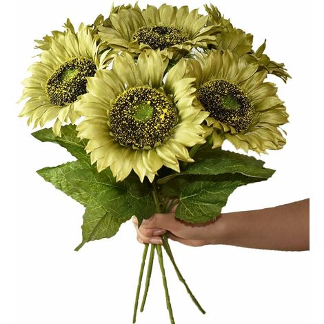 6PCS Large Sunflowers Artificial Flowers with Long Stem Fake Silk  Sunflowers Bulk Decoration for Home Wedding Outdoors Party Baby Shower  (White) 