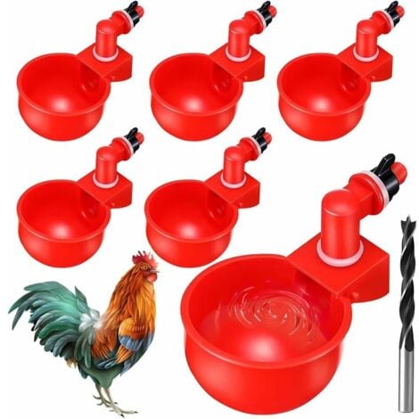 SUNXURY 6pcs automatiques Supplies Abreuvoir Poules Tasses à Bol Bol en Plastique, Volailles Distributeurs D'eau Automatique de L'eau Potable Tasses pour Poussins Cailles Canards Bird