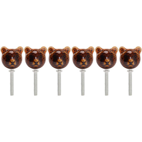 6PCS Bear Door Knob Orange Zinc Alloy Ceramic Decorative Bear Head Drawer Handle for Bedroom