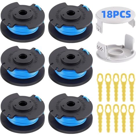 6Pcs Bobine Fil Coupe Bordure pour Ryobi One+ Rotofil Debroussailleuse AC14RL3A 18V 24V 40V Coupe Bordures Accessoires Rechange + 2 Couvercle + 10 Lames de Rechange Remplacements (Ø1.65mm, 3.4m)