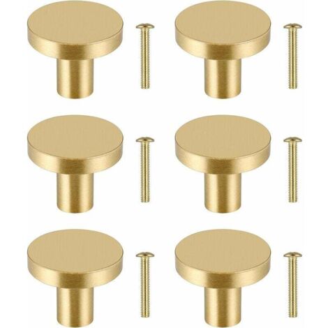 6Pcs Boutons de Meuble Ronds, Bouton de Tiroir en Laiton Massif, Poignée de Meuble Armoire, Bouton de Porte Or pour Placard, Poignee Meuble Dorée, Monotrou Trou avec 6 vis Pour Commode Armoire