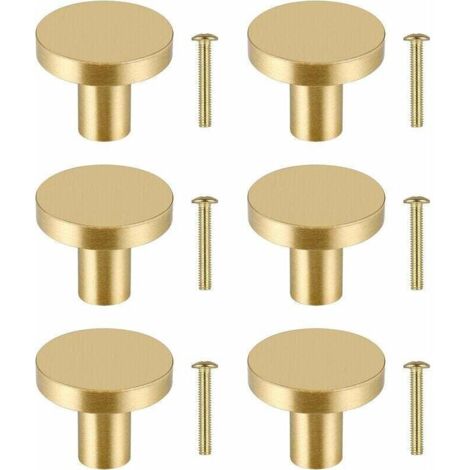 6Pcs Boutons de Meuble Ronds, Bouton de Tiroir en Laiton Massif, Poignée de Meuble Armoire, Bouton de Porte Or pour Placard, Poignee Meuble Dorée, Monotrou Trou avec 6 vis Pour Commode Armoire