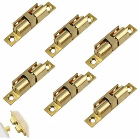6pcs Brass Double Ball Catch with Screws, Door Ball Catch, Door Lock, Brass Door Latches, Double Roller Catch for Cupboard Furniture Door Cabinet Latch Door Lock