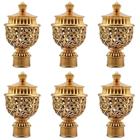 6pcs capuchons de tringle à rideau en plastique doré, décorations de tringle de fenêtre rétro, extrémités décoratives de poteau de draperie, s'adapte à Dia. Tiges de 28 mm pour décoration de fenêtre d