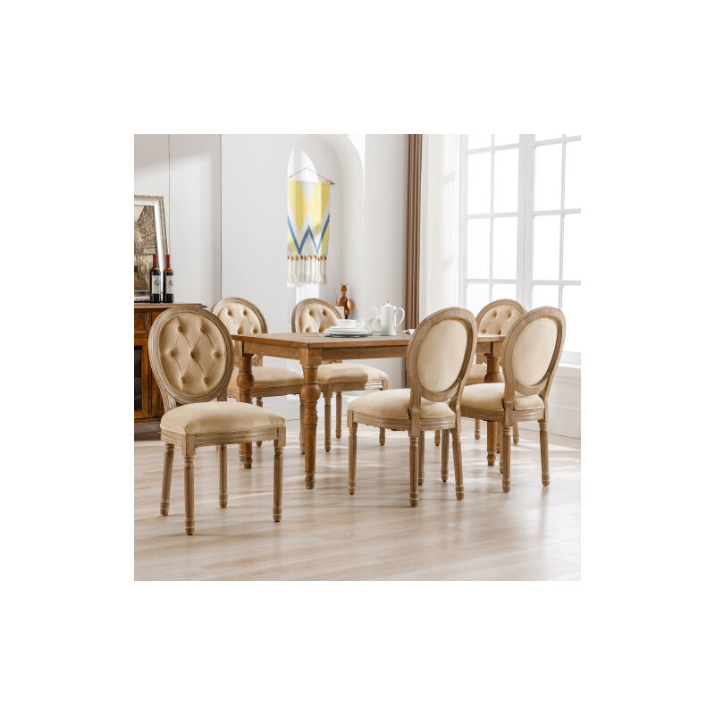 6PCS Chaises de salle ¨¤ manger en velours beige