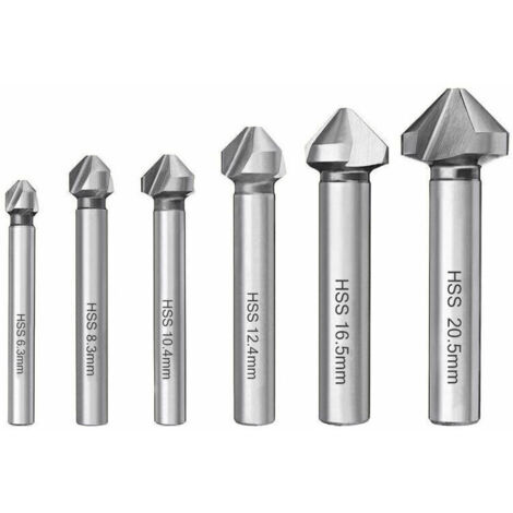 6PCS Chanfreinage Fraise HSS 6542 90 °  Fraise Foret Cylindrique Ébavurage Fraise pour Bois Métal PVC Machine Outils 6.3/8.3/10.4/12.4/16.5/20.5mm