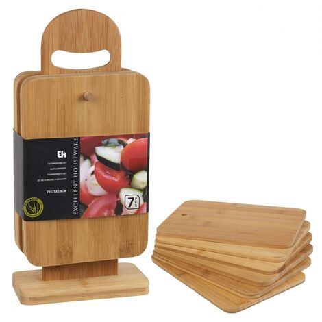 6Pcs Bamboo Wood Cutting Board Set with Stand Rectangular Chopping Blocks  Tray L