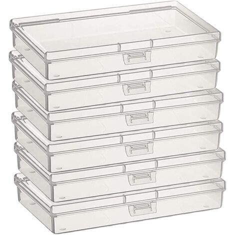 6Pcs Clear Plastic Rectangular Storage Boxes with Lid for Small Beads, Pills, Herbs, Crafts, Jewelry