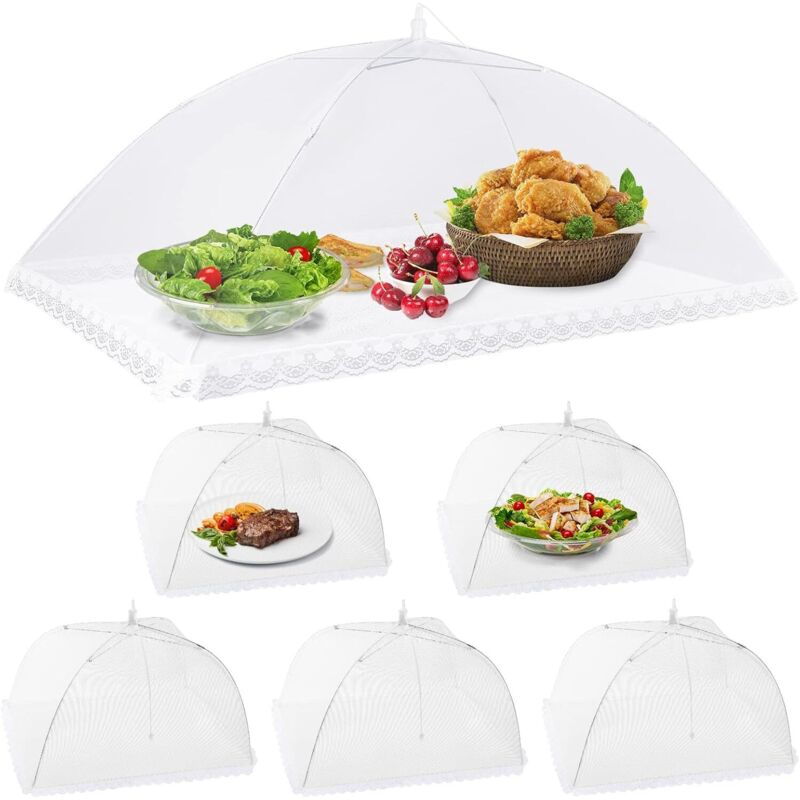 6pcs Cloche Alimentaire Pliable Anti-mouche Couvercle de Nourriture en Maille Tente Parapluie Anti-insectes Protection pour BBQ Pique-nique