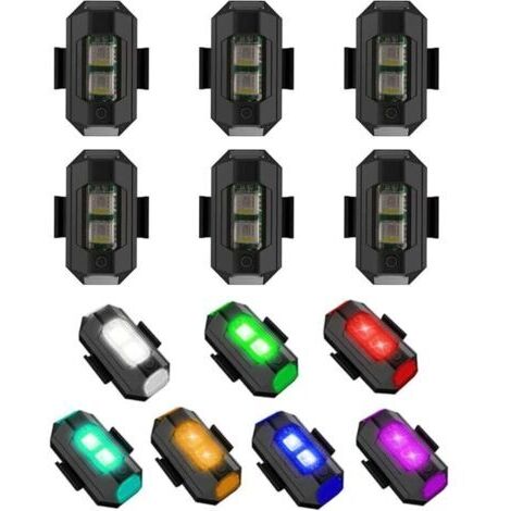6pcs couleurs LED lumières stroboscopiques, lumières stroboscopiques pour avions, éclairage anti-collision LED lumières signal de nuit, mini lampe drone, lampe stroboscopique pour voitures, motos, vél