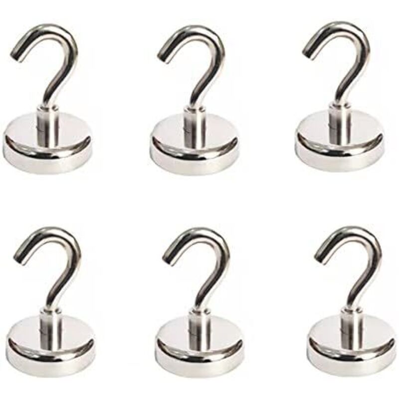 6pcs Crochets magnétiques 18LB Pull Extra Strong Neodymium Magnet Hooks, Magnetic Hooks Heavy Duty, Aimants avec crochet pour réfrigérateur, Heavy