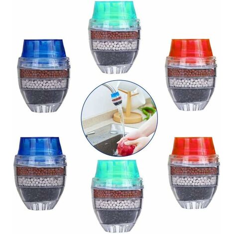6PCS Cuisine Robinet Robinet Filtre Rond à Charbon Actif Filtre à Eau de Robinet à 5 Couches Home Eau Purifiée Robinet