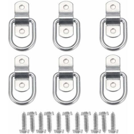 6Pcs D Anneau D'arrimage Anneau d'ancrage de Charge Ancrage de Remorque Anneau D'arrimage Forgé avec 12 Pièces Vis pour Sécuriser la Charge dans Le Camion Remorque