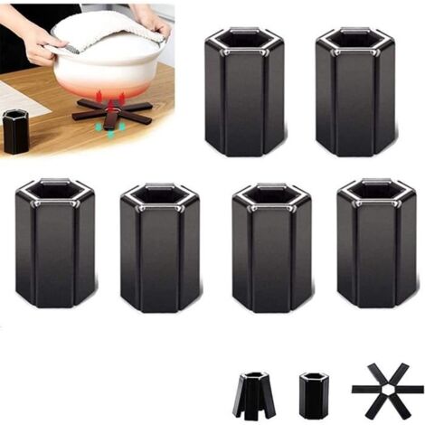 6Pcs Dessous de Plat Noir Sous de Plat Pliable, Dessous de Plat Design, Isolation Anti-Brûlure, Protéger La Table, Antidérapant
