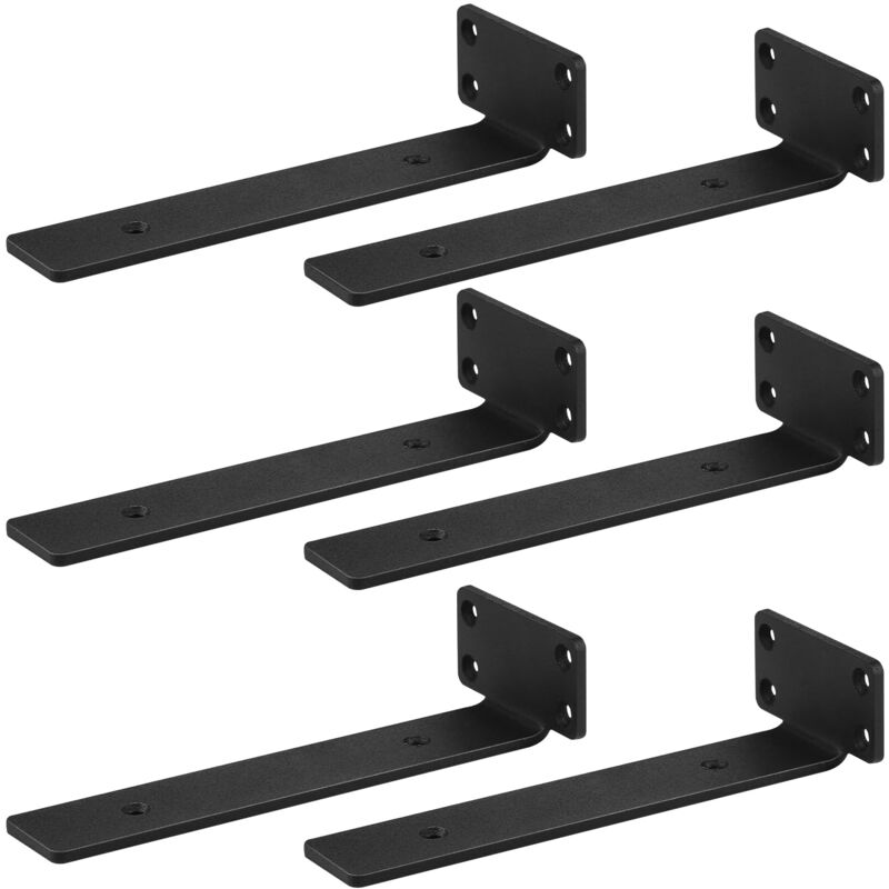 6pcs Equerre Etagere Murale Noire Métal Equerre Charge Lourde, Capacité de Charge 68 kg équerre étagère Invisible, Equerre Murale avec Vis Equerre