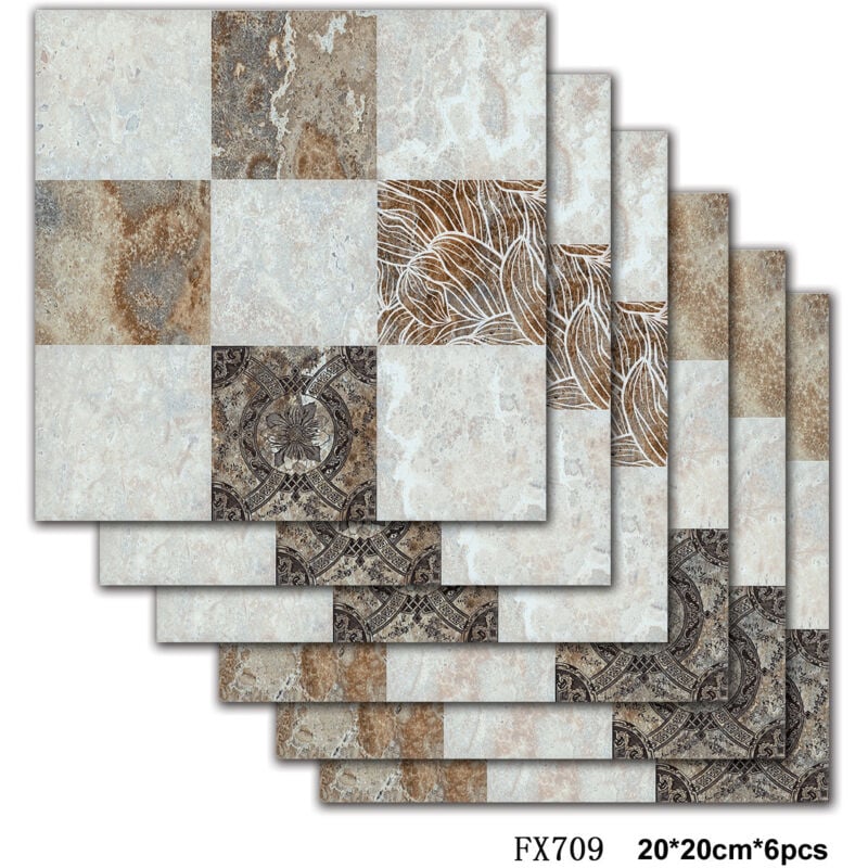 6pcs Faux Marble Floor Tiles (20 x 20cm) - Self Adhesive Tiles for Kitchen Living Room Bathroom Home Decoration pvc