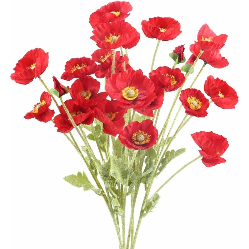 6PCS Fleur Artificielle Rouge Coquelicot Bouquet Fleur Artificielle en Soie pour Déco Fête de Noël Vase Maison Table Hiver-60cm